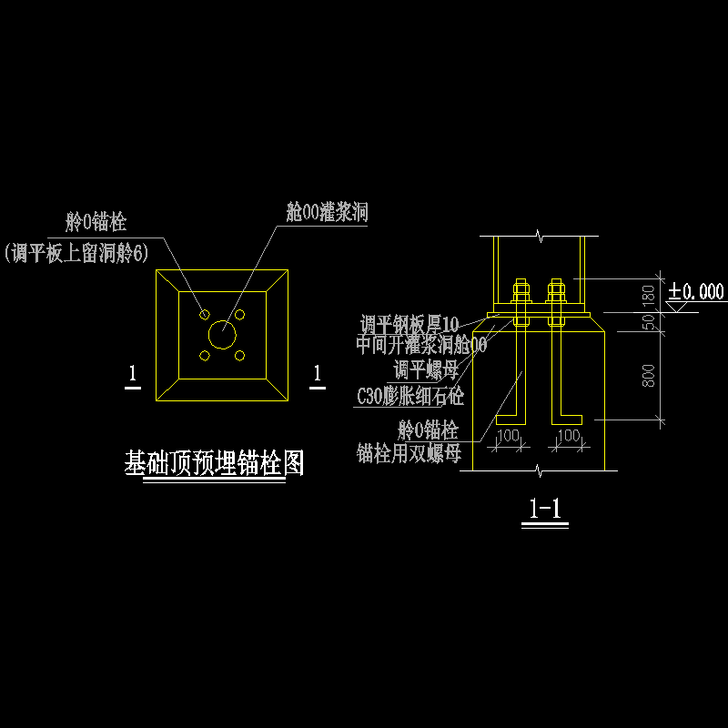 柱脚锚拴节点构造CAD详图纸(dwg)