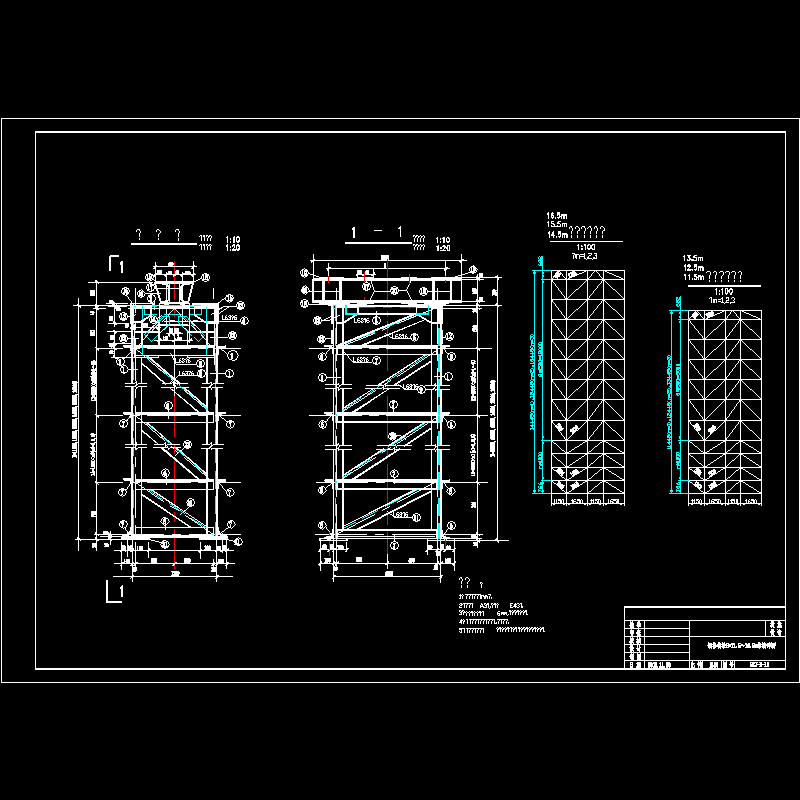 钢格构柱H=11.5～16.5m结构节点构造CAD详图纸(dwg)