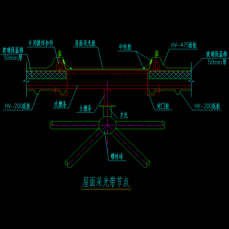 屋面采光带节点构造CAD详图纸(dwg)