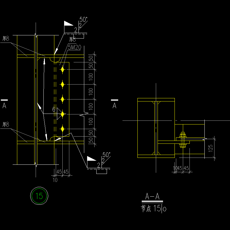 600梁柱刚接连接节点构造CAD详图纸（弱轴）(dwg)