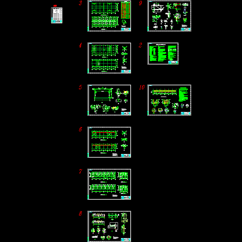 水泵间厂房钢结构设计CAD图纸(dwg)(8度抗震)