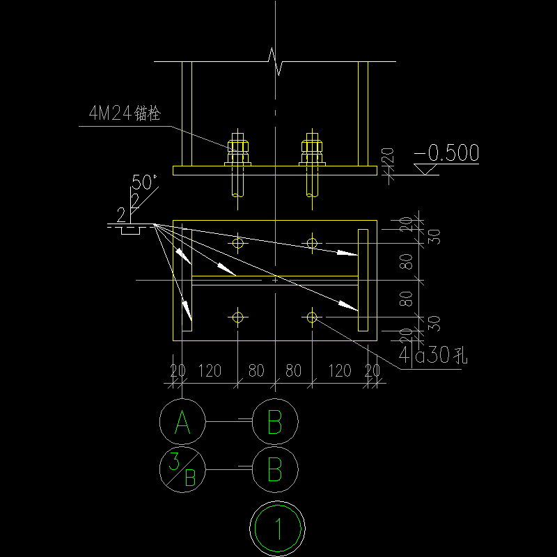 400X220铰接柱脚节点构造CAD详图纸(dwg)