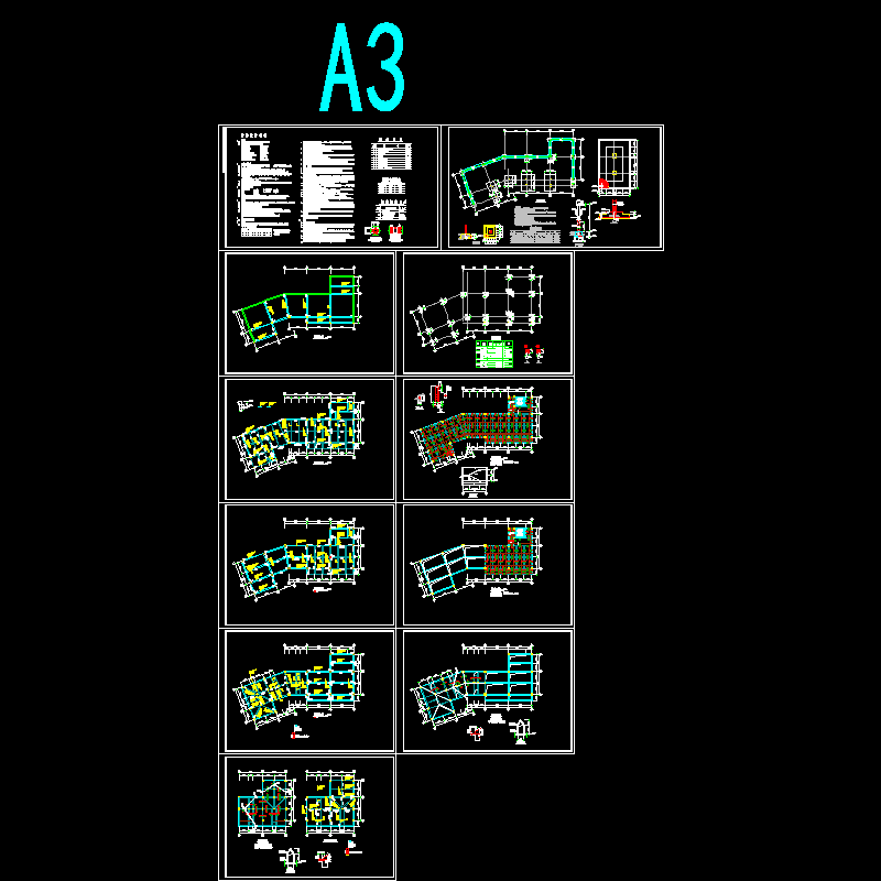 3层框架办公楼结构CAD施工图纸(dwg)(6度抗震)(二级结构安全)