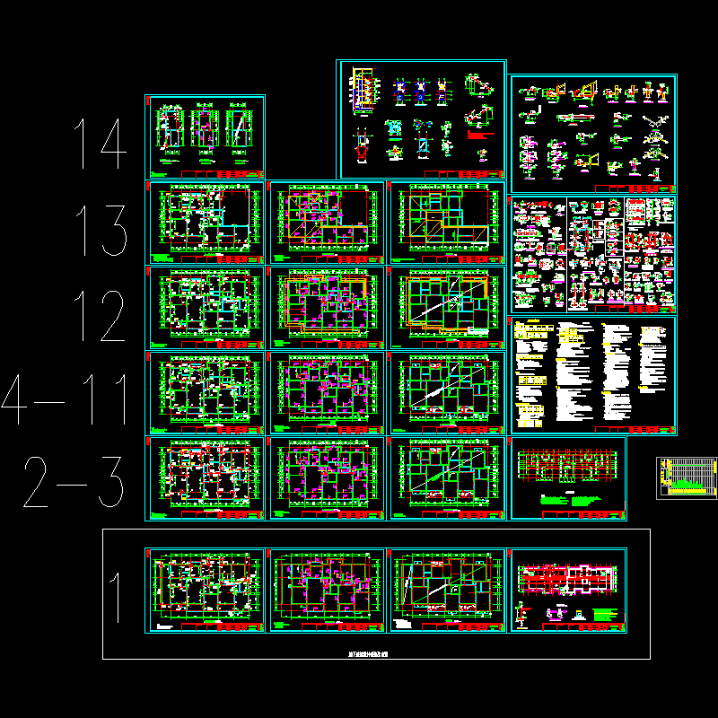 12层小区住宅楼结构CAD施工图纸(dwg)(7度抗震)(乙级桩基础)