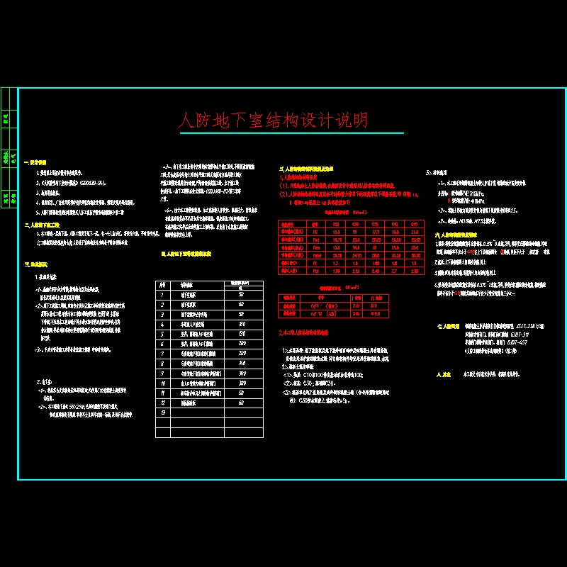 人防地下室结构设计说明(CAD图纸)(dwg)