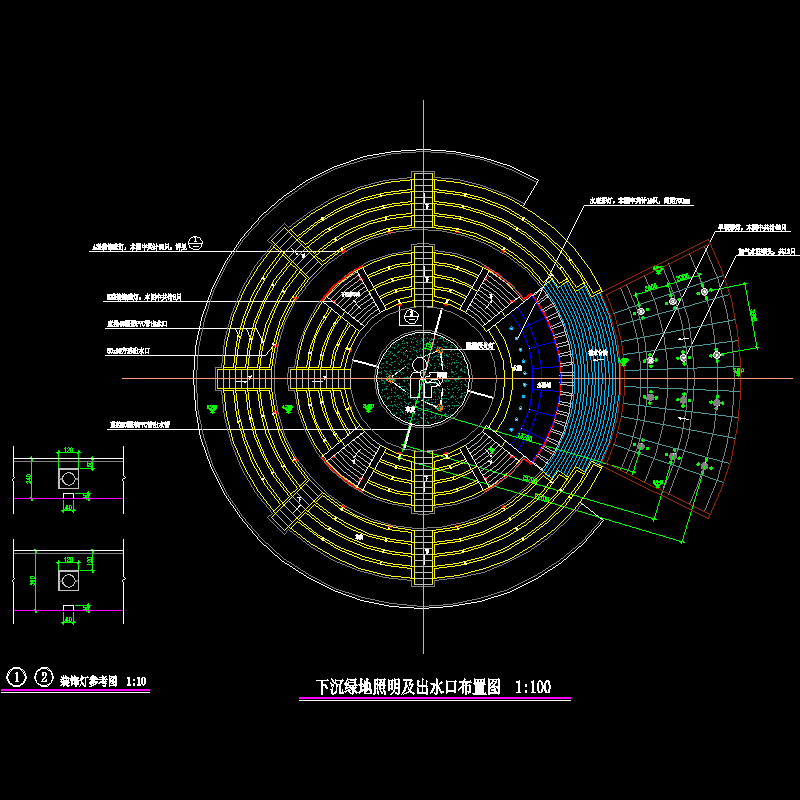 下沉绿地照明及出水口布置CAD图纸(dwg)