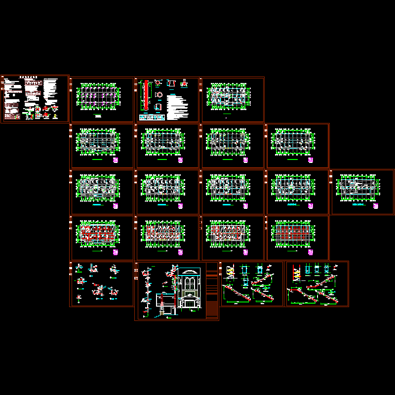 4层框架别墅结构CAD施工图纸(dwg)(桩基础)(二级结构安全)