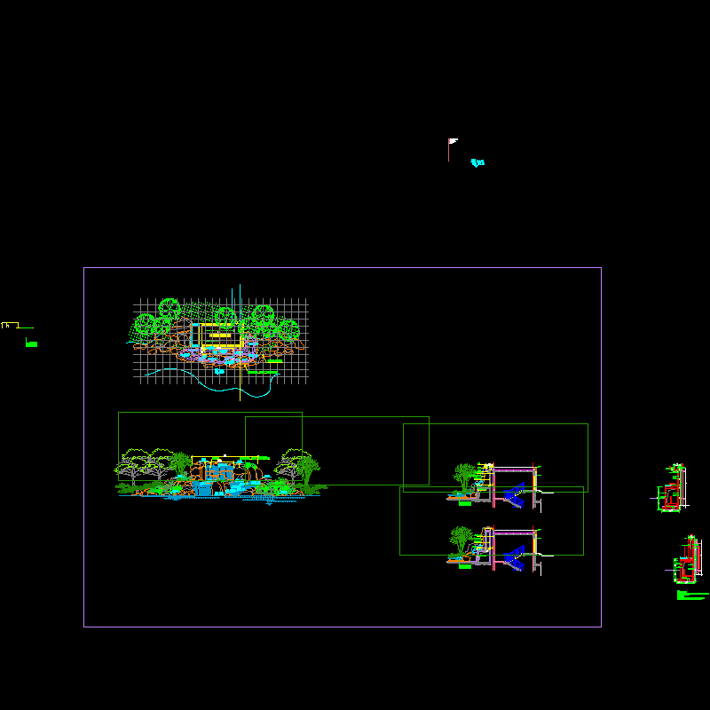 假山瀑布建筑结构CAD施工图纸(dwg)