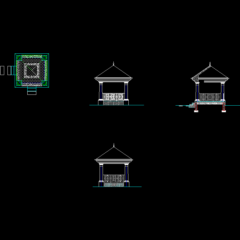 景观亭施工CAD详图纸(dwg)