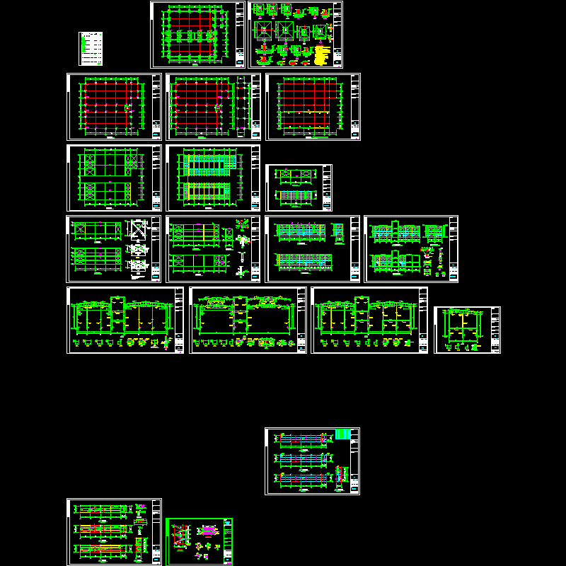 2层钢结构电厂厂房结构CAD施工图纸(民用建筑设计)(dwg)