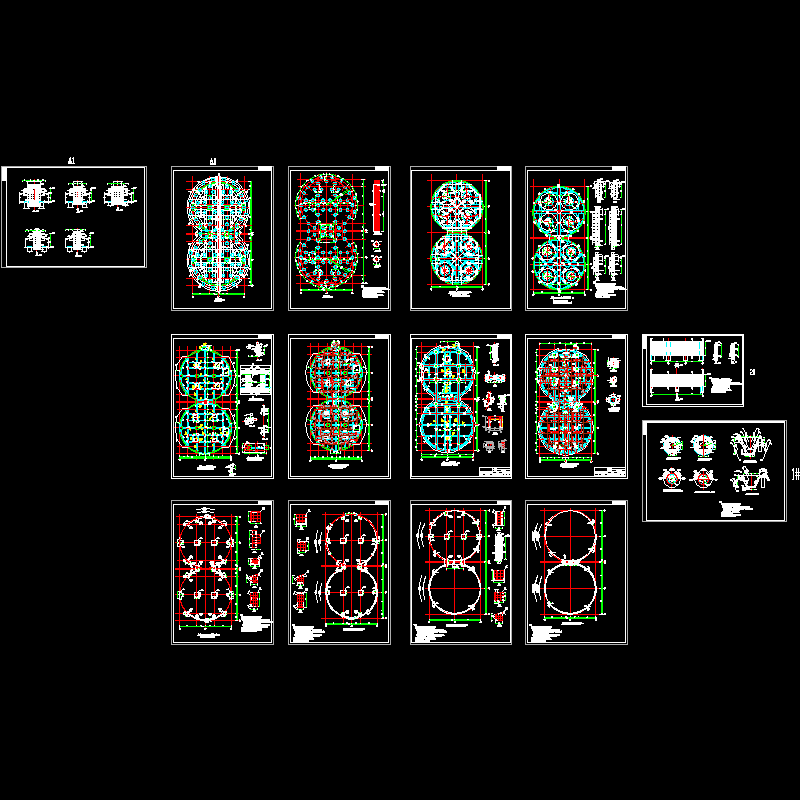 双筒煤仓混凝土结构CAD施工图纸(dwg)(桩基础)(二级结构安全)