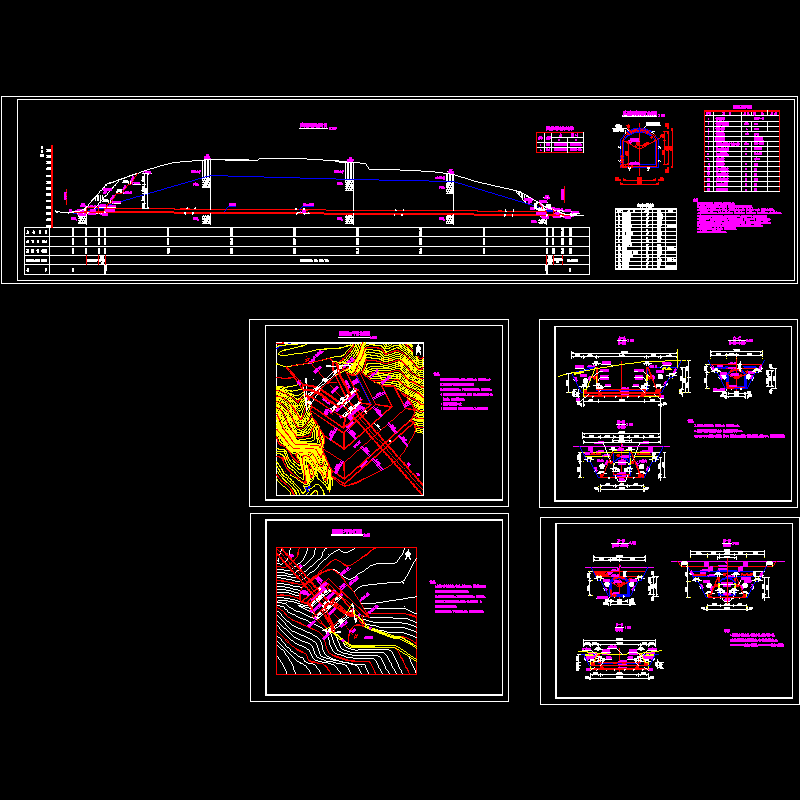 700米长城门型引水隧洞设计cad图纸,纵剖面,标准横断面设计图