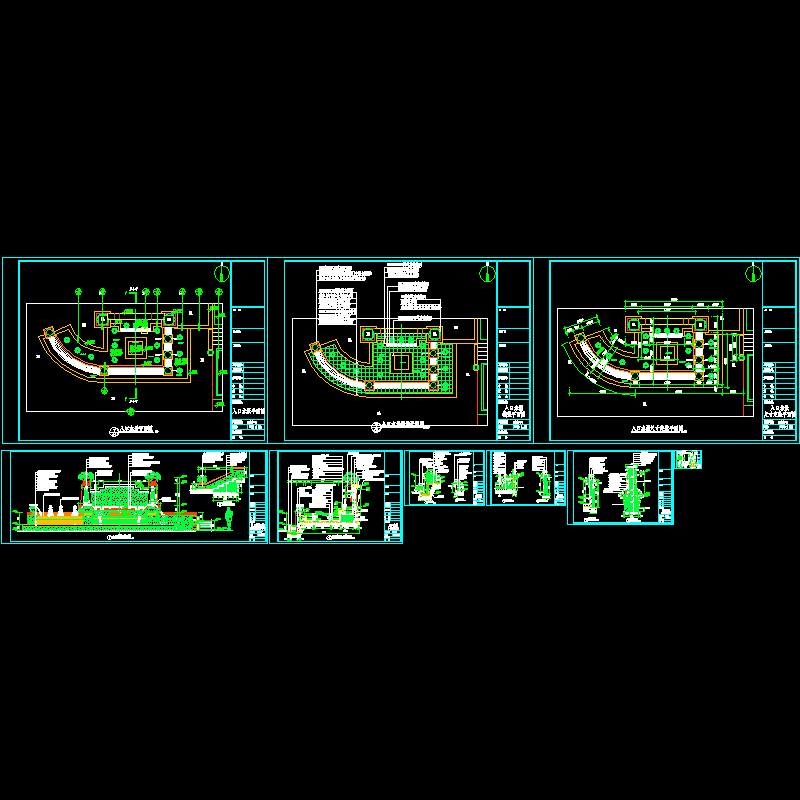 入口水景详细施工dwg格式CAD图纸，共9张图纸(铺装平面)