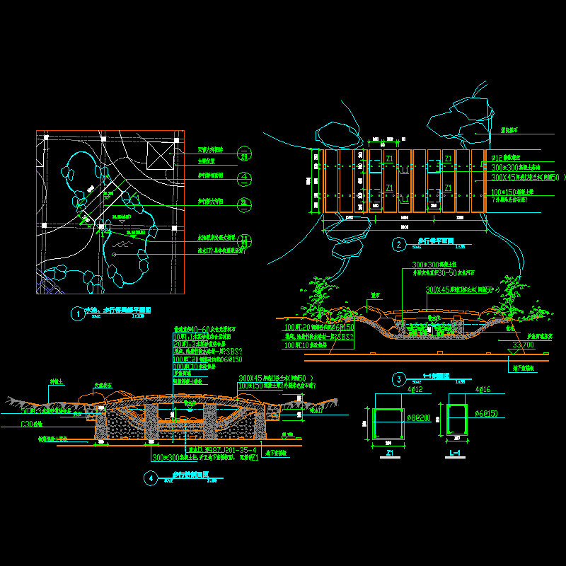 园桥施工dwg格式CAD详图纸(平立剖面图)
