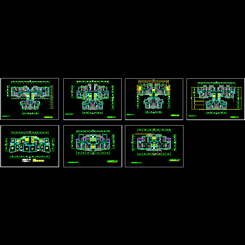 多层户型平面CAD图纸，共7张CAD图纸(标准层)(dwg)