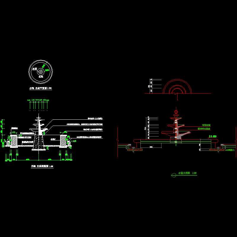 水池结构设计dwg格式CAD4图纸(平立剖面图)