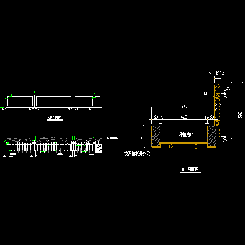 木栅栏施工dwg格式CAD图纸(平面图)