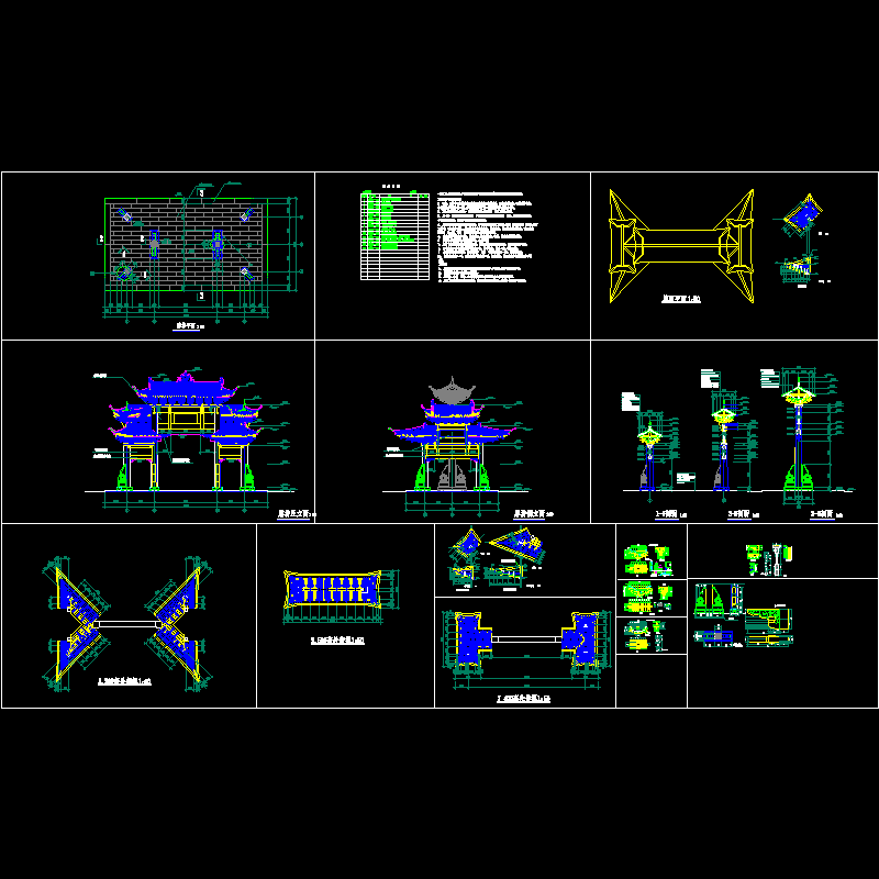 古典牌坊施工CAD图纸，共15张(大样图)(dwg)