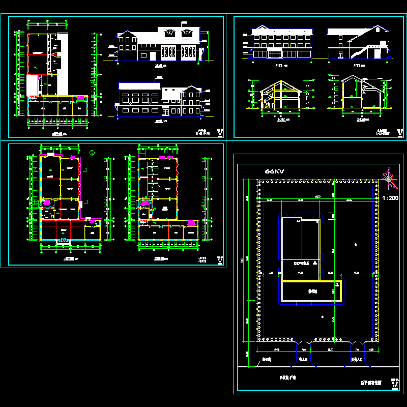 变电所建筑设计CAD图纸，共4张图纸(总平面)(dwg)