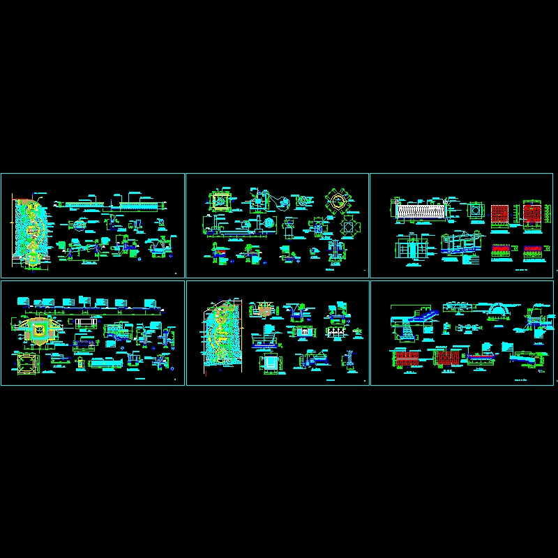 街旁绿地施工dwg格式CAD图纸，共六张　(铺装大样)