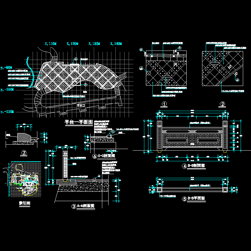 景观平台一施工dwg格式CAD图纸(平立剖)