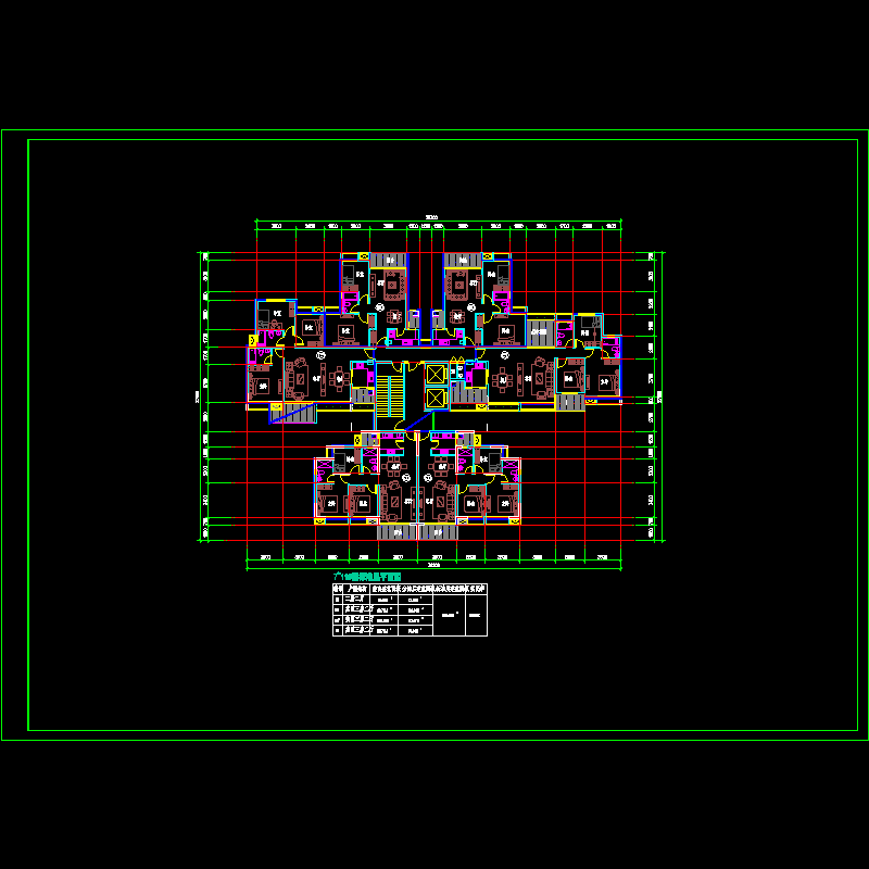 [CAD]塔式高层一梯六户户型图纸(91/91/111/111/73/73).dwg