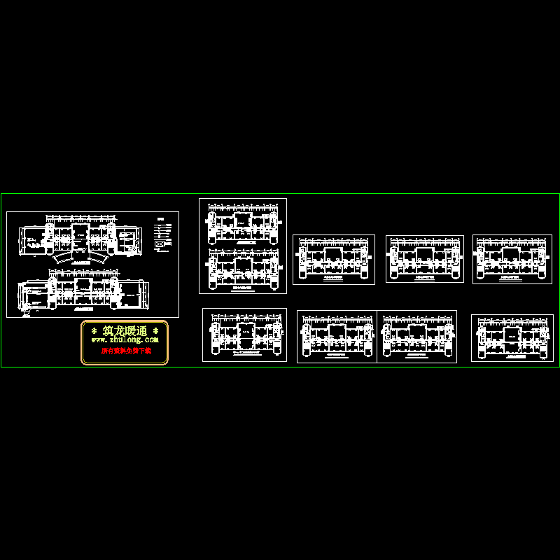 12层大楼中央空调平面图（总共9页CAD图纸）(dwg)