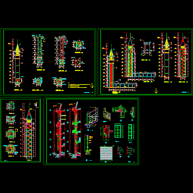 观景塔施工dwg格式CAD图纸(节点详图纸)(立面图)
