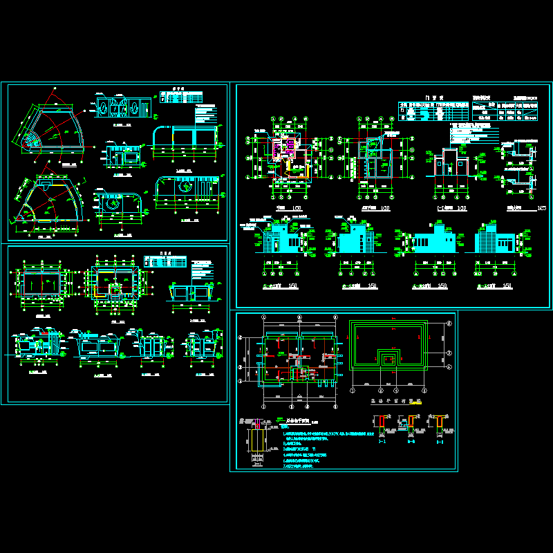 门头房成套施工dwg格式CAD图纸(平立剖)