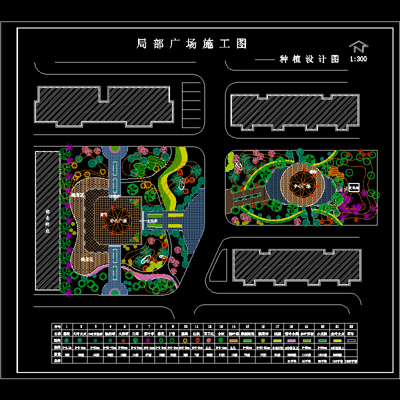 小区局部广场种植施工CAD图纸(苗木表)(dwg)