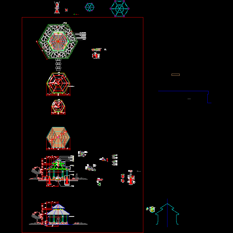 双层六角景亭施工CAD详图纸(大样图).dwg