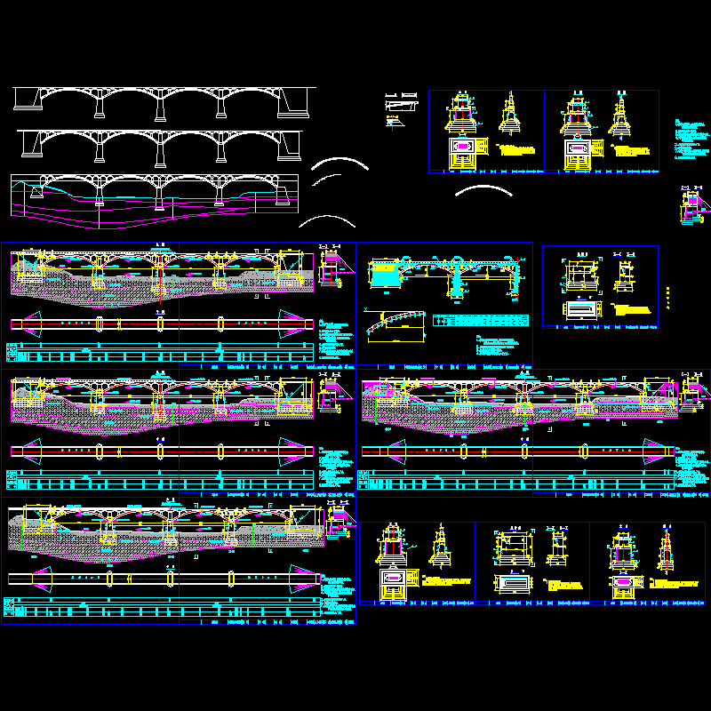 一套拱桥总体布置设计dwg格式CAD图纸(桥墩)