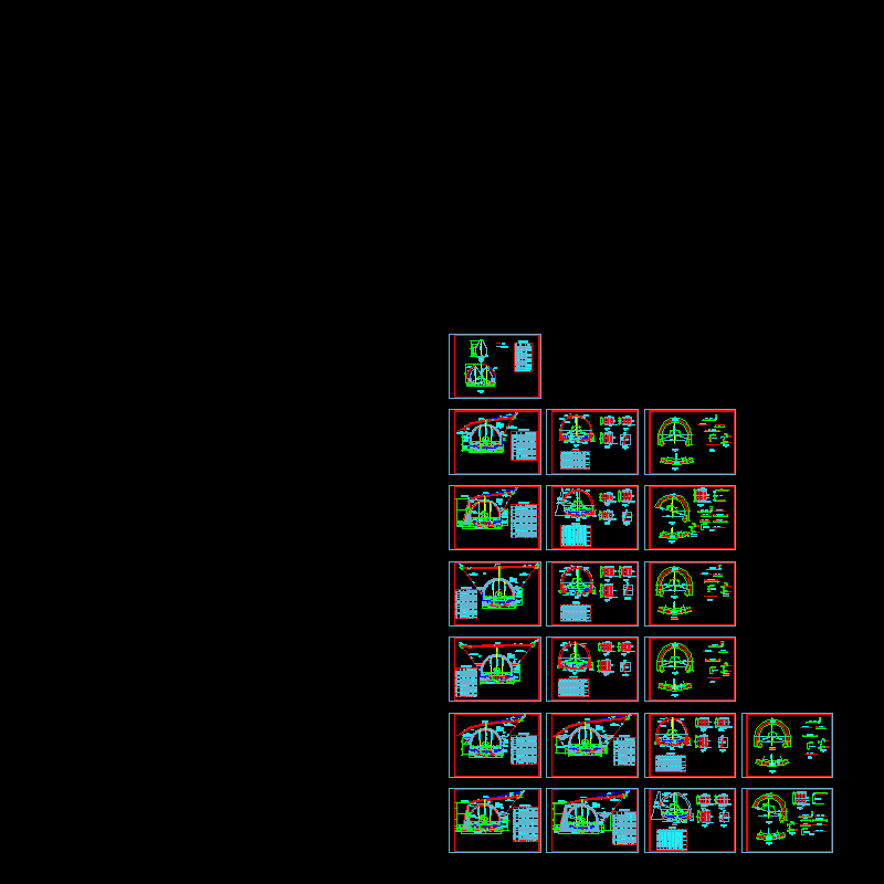 双线铁路形式隧道明洞设计CAD图纸（偏压浅埋等）(dwg)