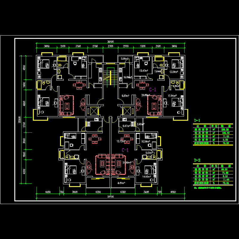 [CAD]塔式多层一梯四户型图纸(133/99).dwg