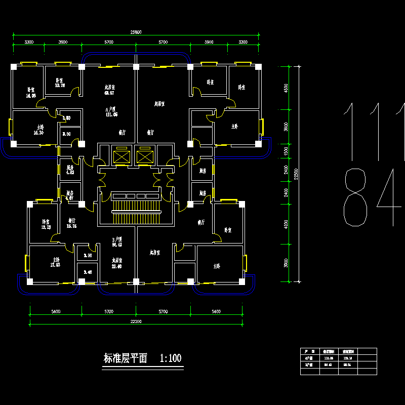 [CAD]塔式高层一梯四户型图纸(111/84).dwg