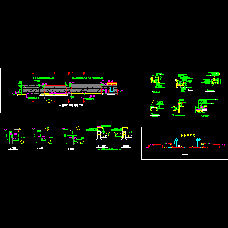 水幕瀑布施工dwg格式CAD图纸，含大样详图纸(立面图)