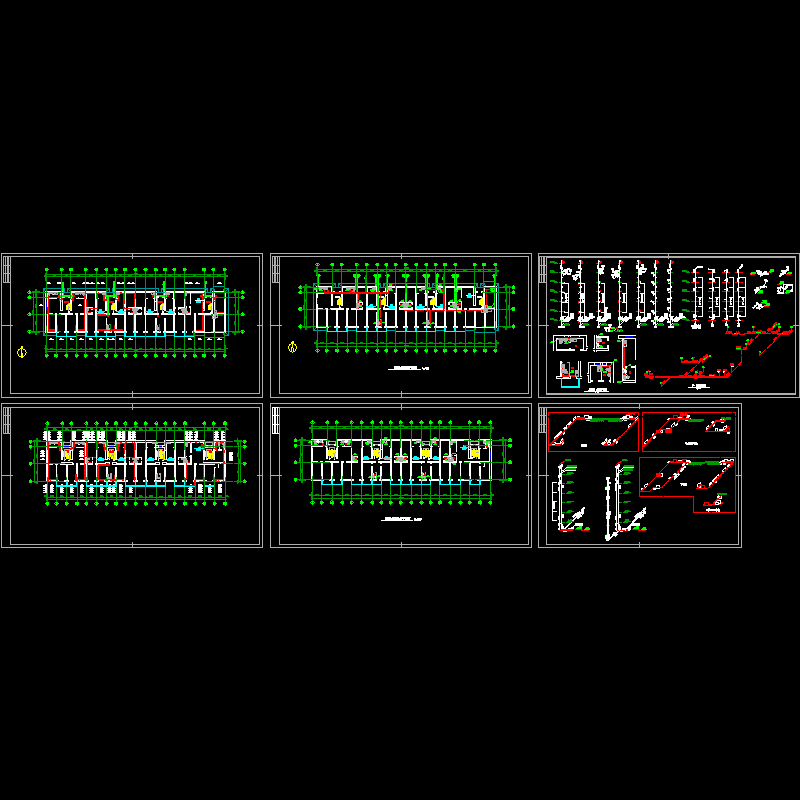 6层住宅楼水暖施工CAD图纸(dwg)