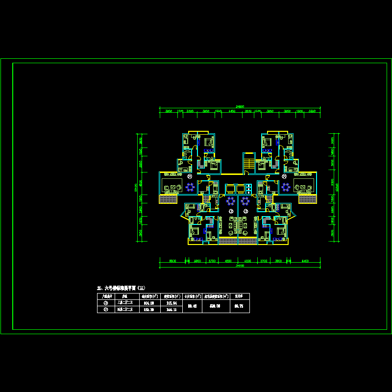 [CAD]塔式高层一梯四户户型图纸(116/116/144/144).dwg