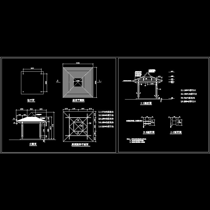 园林木亭CAD施工图纸(dwg)