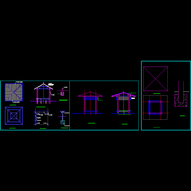 景区毛草亭CAD施工图纸(平立剖面图)(dwg)