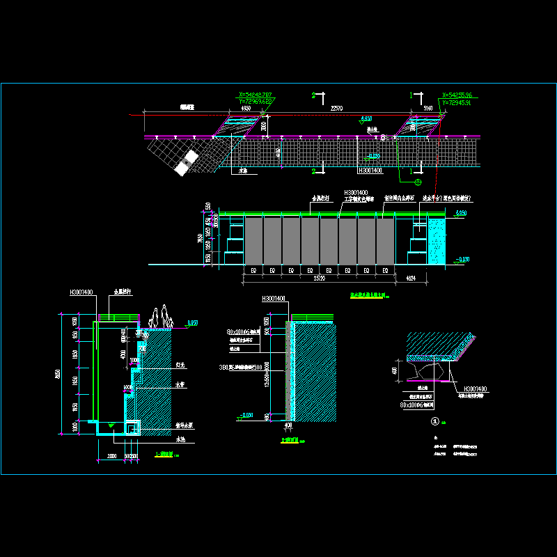 广场流水壁CAD施工图纸(平立剖面图)(dwg)