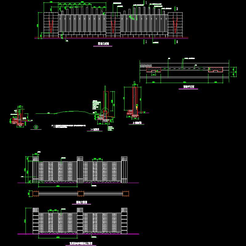 围墙施工dwg格式CAD图纸(剖面图纸)(平面图)