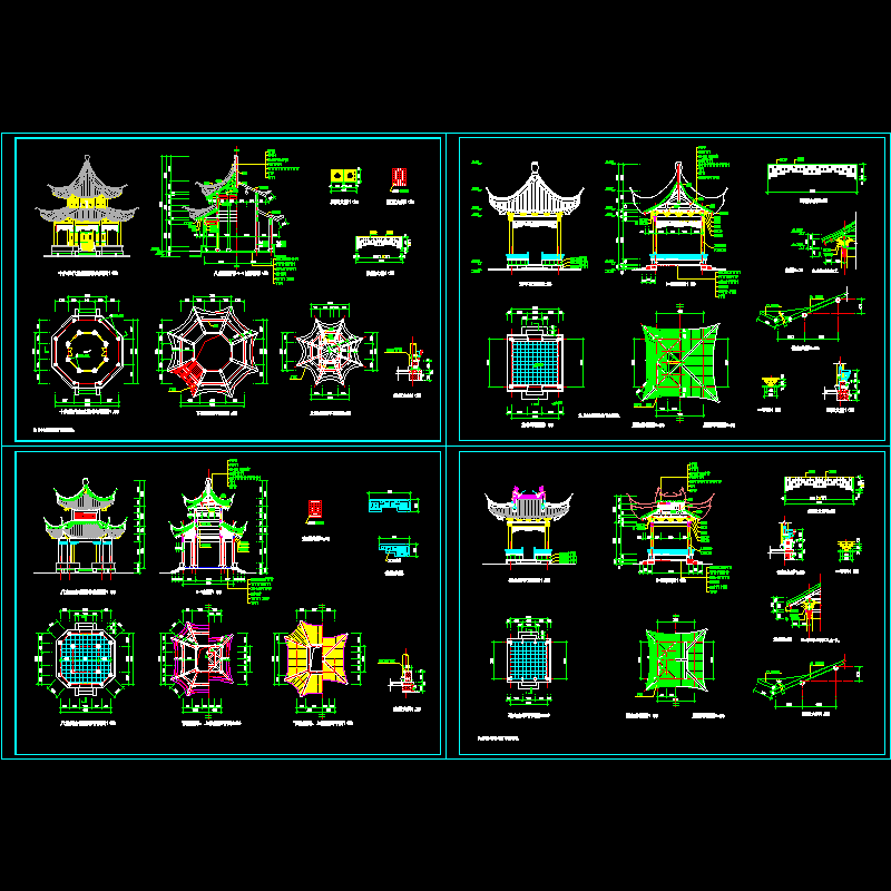 十六柱八角重檐亭设计CAD施工图纸(平面图)(dwg)