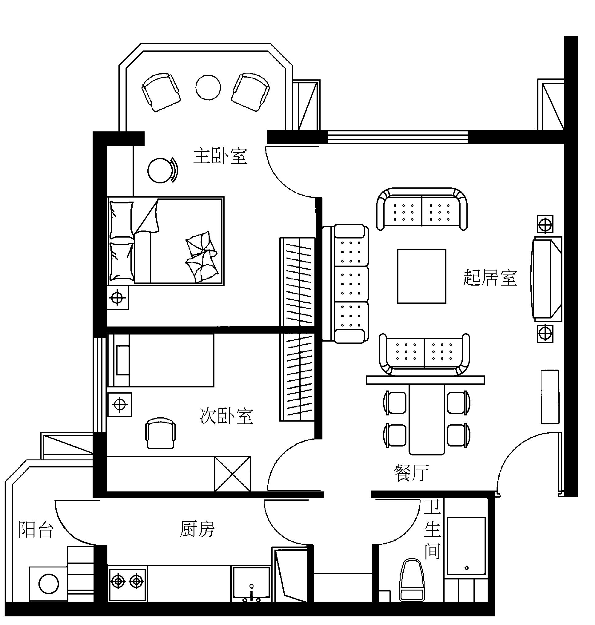 图1-9-10 北京xx晶88㎡户型图.jpg