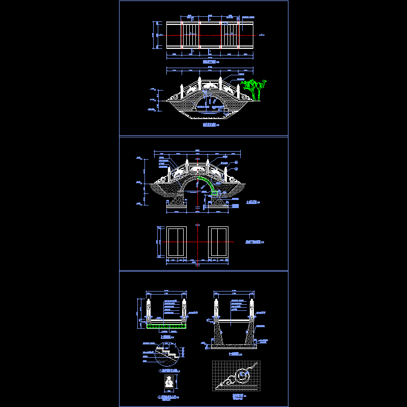 仿古拱桥施工大样CAD图纸(基础平面布置图)(dwg)