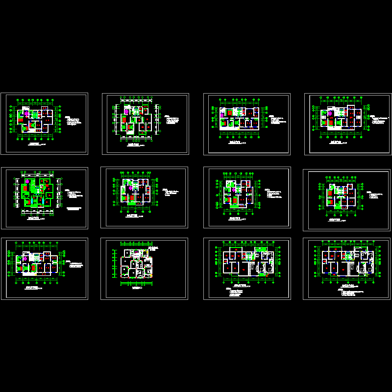 住宅户型平面CAD图纸，共12种(dwg)