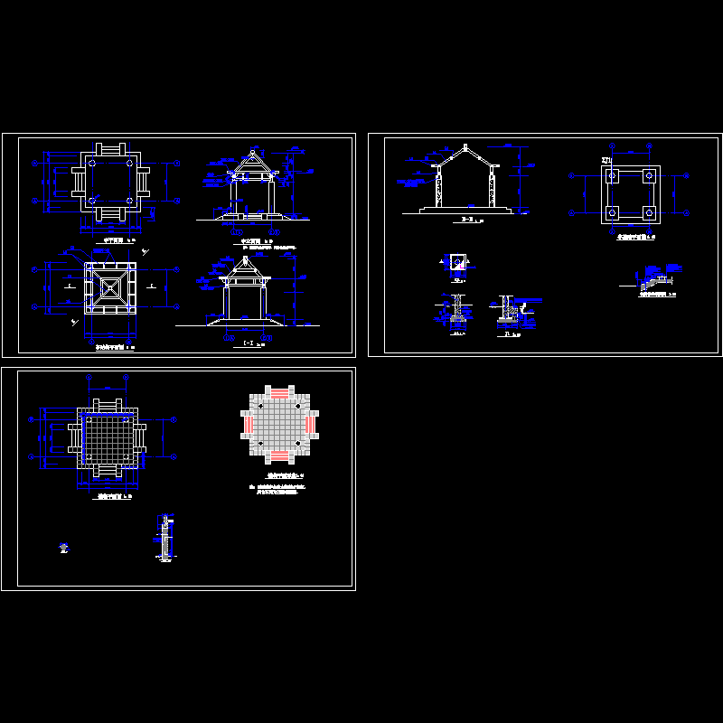 木制四角亭施工dwg格式CAD图纸(铺装平面)