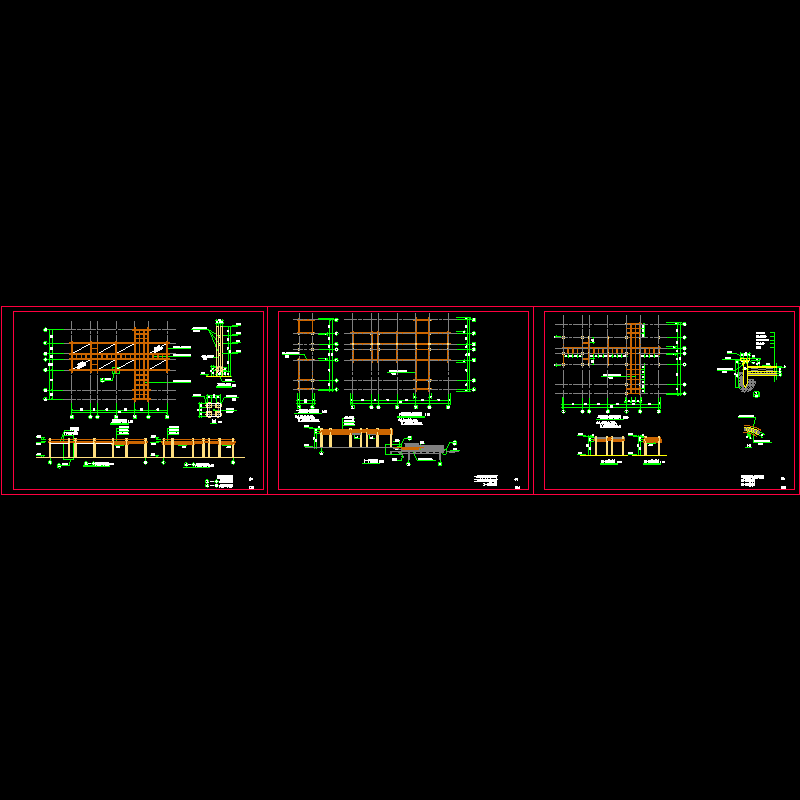 3层廊架施工dwg格式CAD图纸(节点详图)