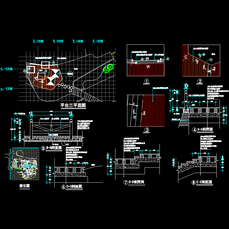 景观平台三施工dwg格式CAD图纸(平立剖)