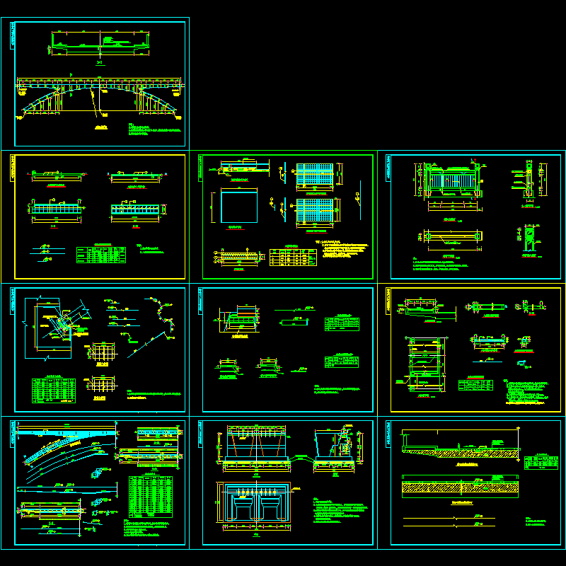 钢筋混凝土结构拱桥CAD施工大样图(平面布置图)(dwg)